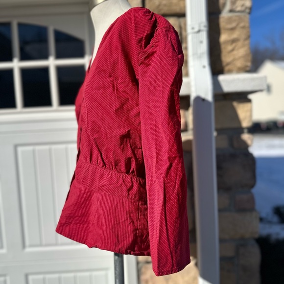 AX ARMANI EXCHANGE RED PIN STRIPE THREE QUARTER SLEEVE BLOUSE TOP SNAP FRONT L - Picture 3 of 3